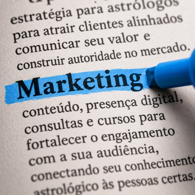 A palavra Marketing destacada em azul sobre uma página impressa